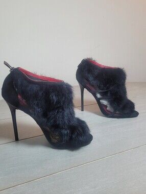 Charles Jourdan Fur Booties Open Toe size 7.5